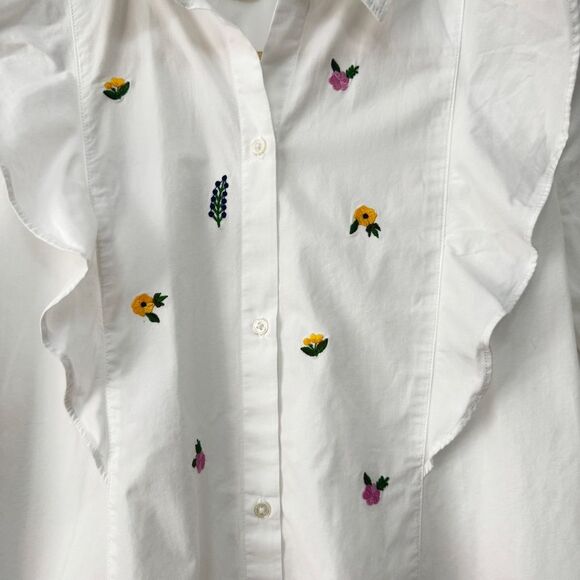 Zara Girls Embroidered Flower Ruffle Button Down Shirt Size 10 - Picture 4 of 7